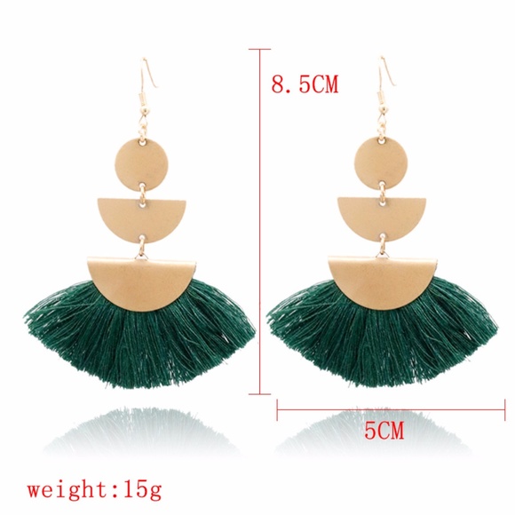 Green Tassel Earrings - Picture 5 of 5